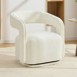 Whisen - Chenille Swivel Chair,Comfy Barrel Accent Armchair with 360° Rotating Base for Living Room - White