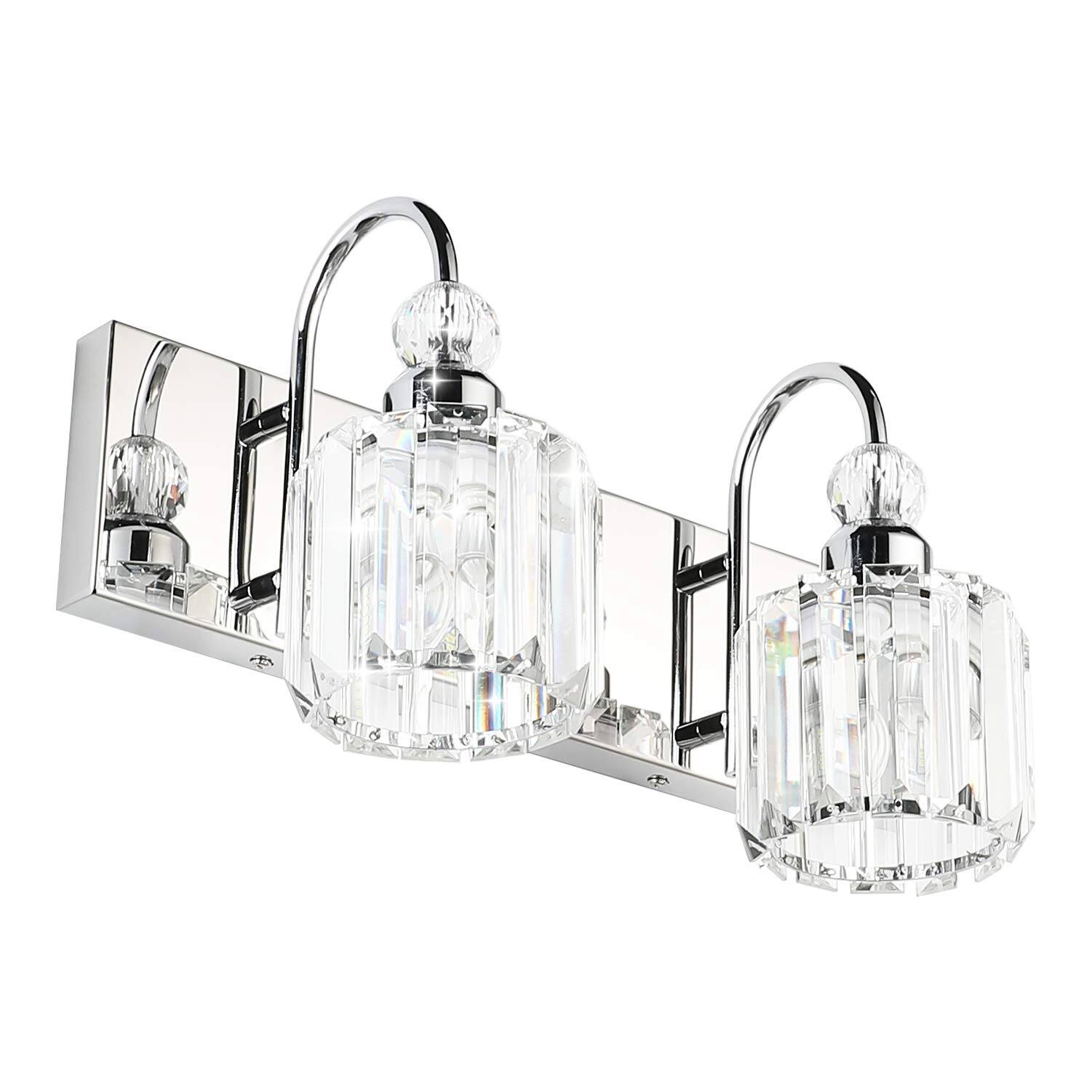Front. Dazzling Pops - Modern Bathroom Vanity Light Fixture s Metal Crystal Hj - Round-Chrome 2-light.