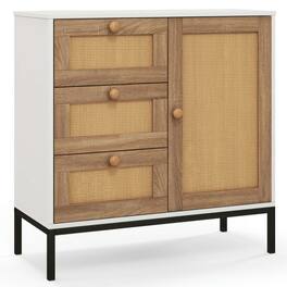 Pefilos - Rattan Sideboard Buffet Cabinet with 1 Door and 3 Drawers-White, Organizer Hallway Entryway Cabinet for Living Room - Brown