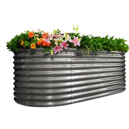 A Anleolife - Gray Metal Oval Raised Garden Bed Planter Box for Planting Vegetables Flowers Herb (96 in. L x 48 in. W x 30 in. H)