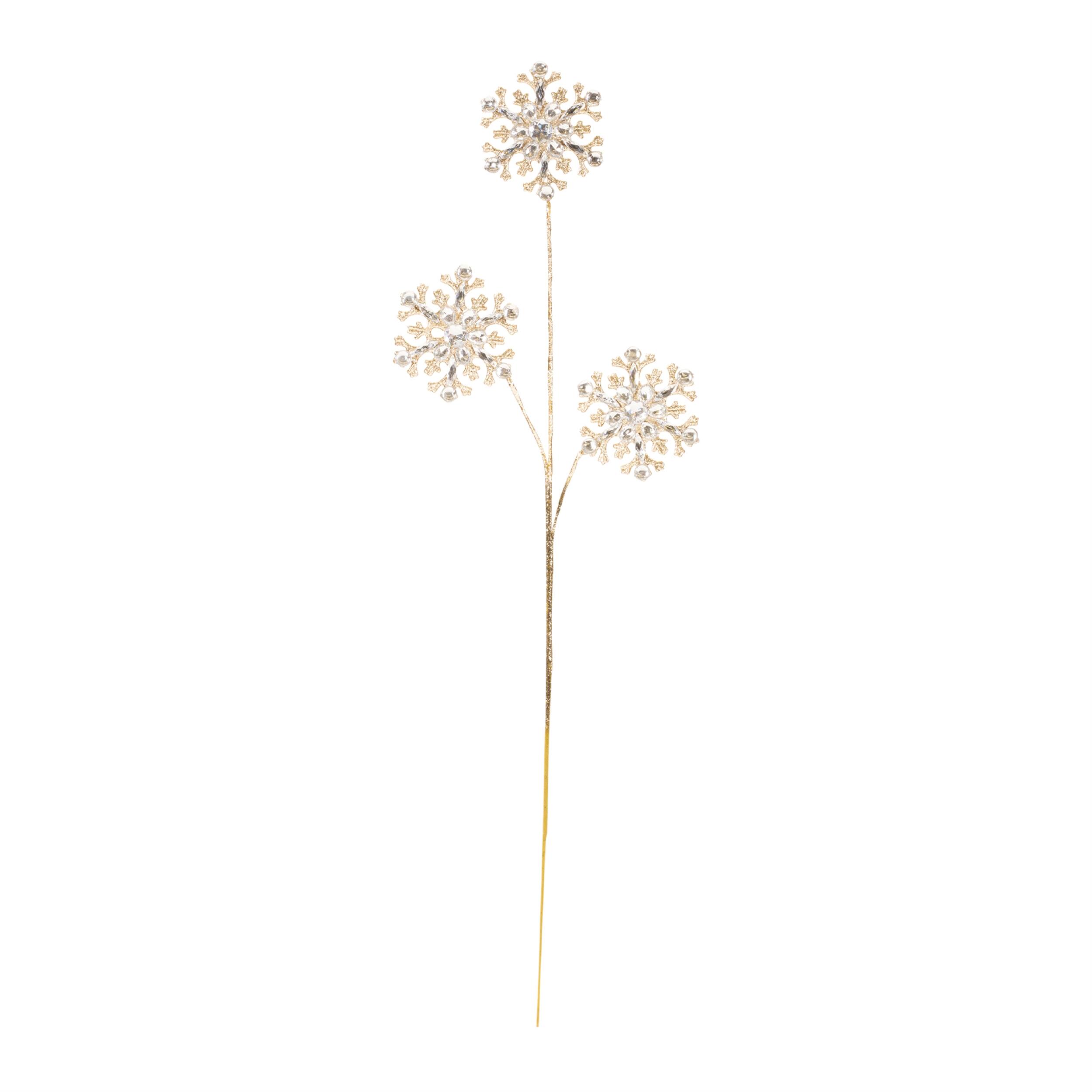 Angle. BreeBe - Jeweled Snowflake Spray (Set of 2) - Silver, Gold.