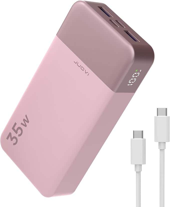 JUOVI - 20000mAh 35W USB-C PD Power Bank with LED Display and 4-Port Fast Charging - Pink