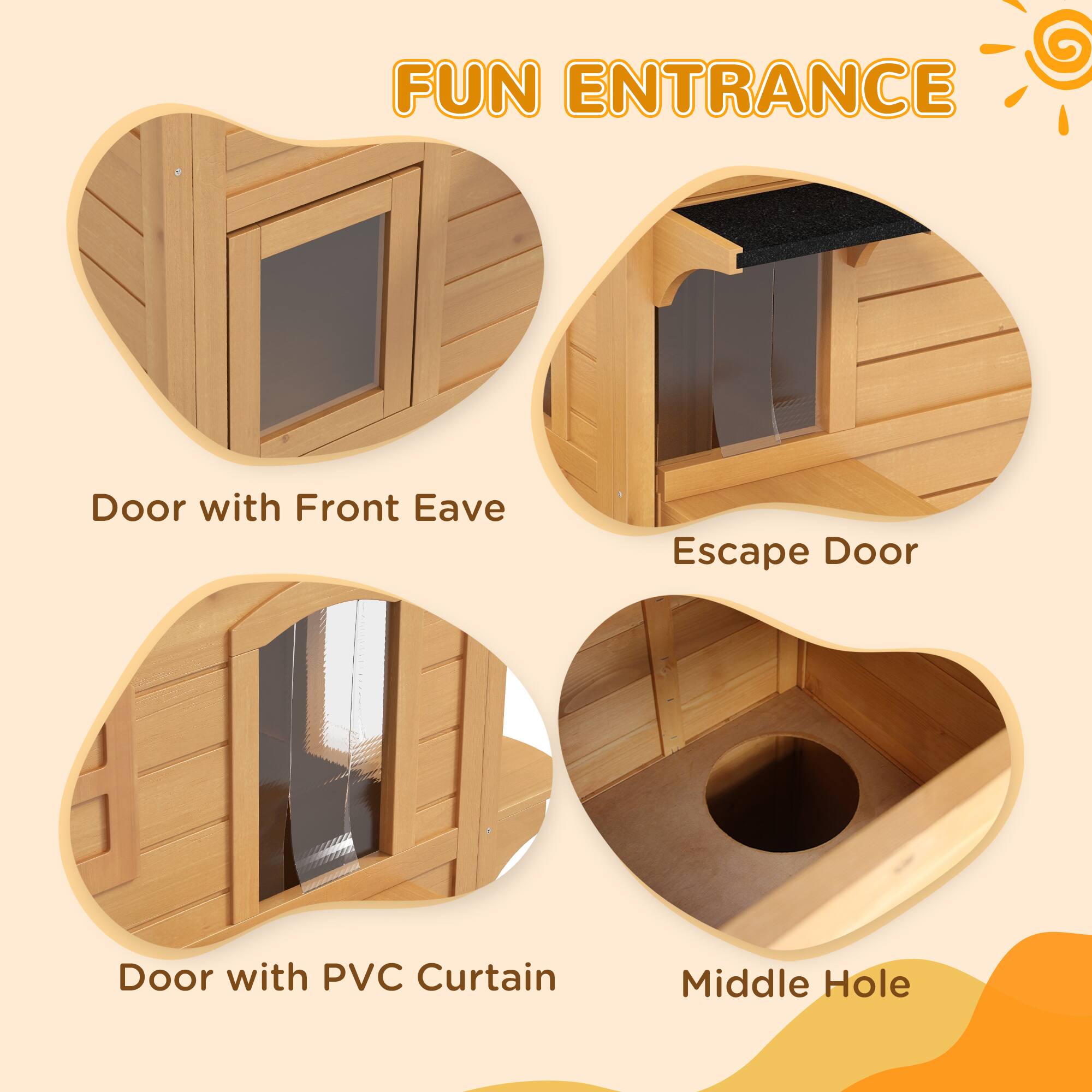 FUN ENTRANCE

- Door with Front Eave
- Escape Door
- Door with PVC Curtain
- Middle Hole