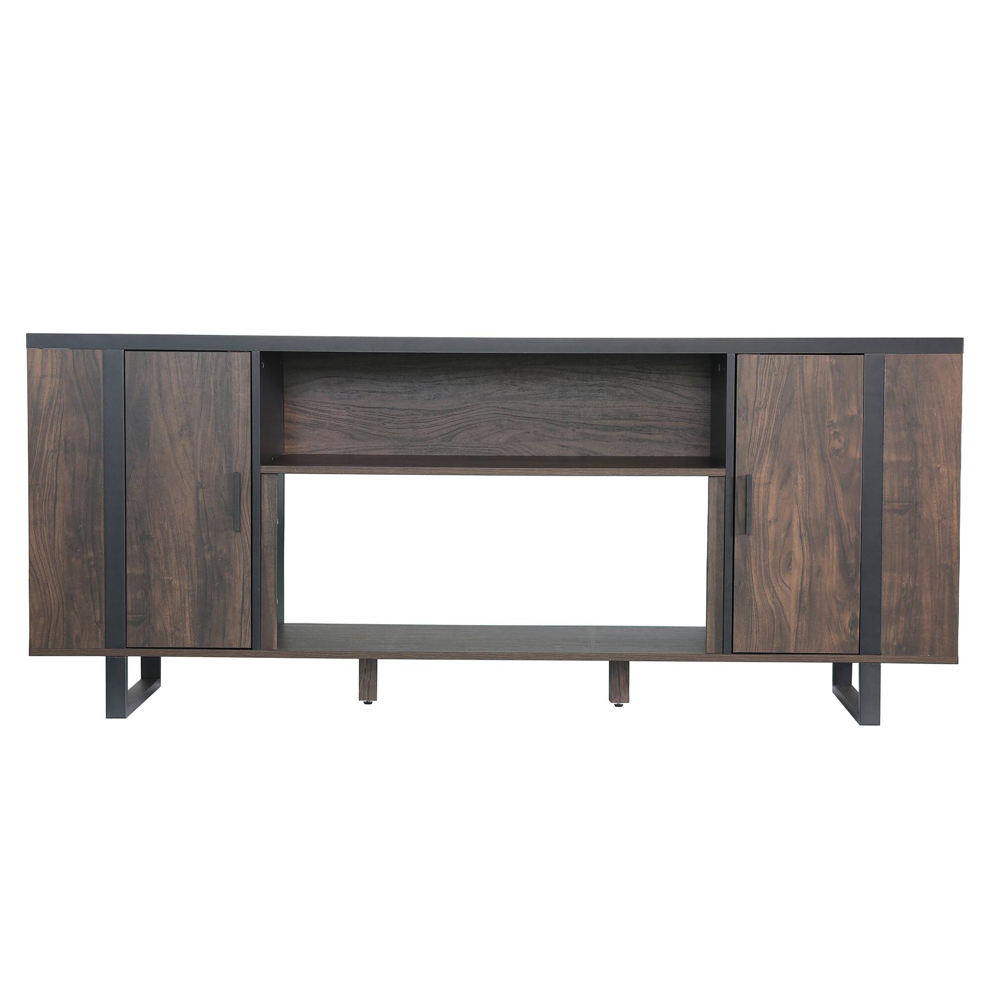 Front. Ihomeadore - 72" Farmhouse TV Stand with Open Storage Shelves and Cabinets for TV up to 80" - Brown.