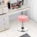 Angle. Costway - Set of 3 Adjustable Metal Vanity Stool 360° Swivel Storage Makeup Chair with Tray - Pink.