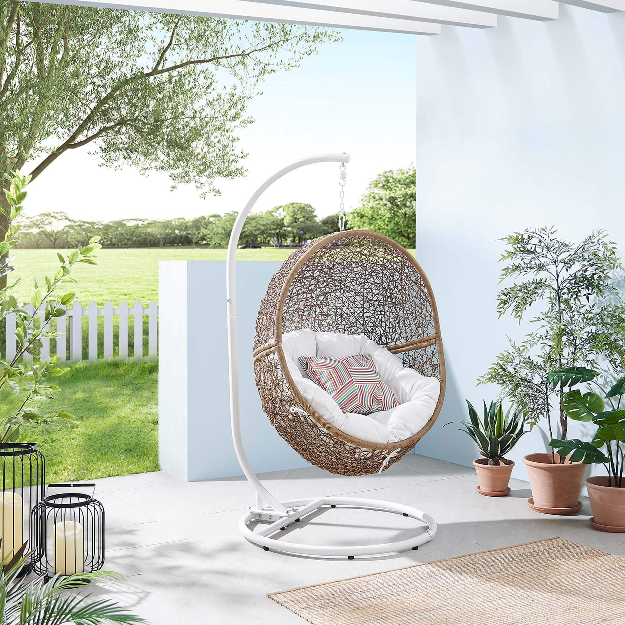 Encase Outdoor Patio Rattan Swing Chair by Modway - Cappuccino White