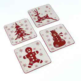 Euro Ceramica Home - Winterfest 4 Piece Canape Plate Set - White and Red