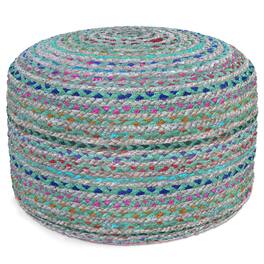 Simpli Home - Margo 20 inch Wide Round Pouf Handwoven Jute and Cotton - Green