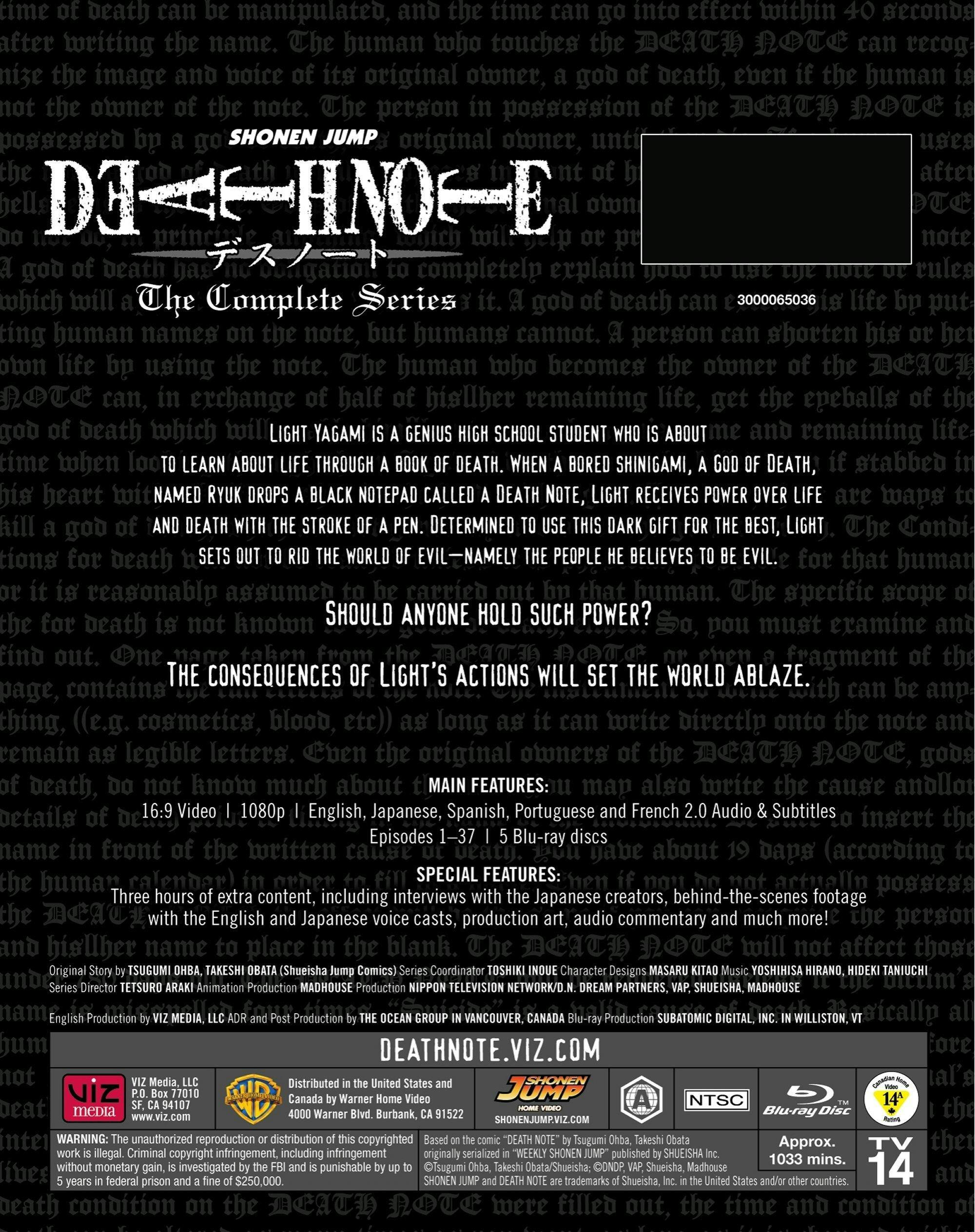 Angle. Death Note: Complete Series (Box Set) [Blu-ray].