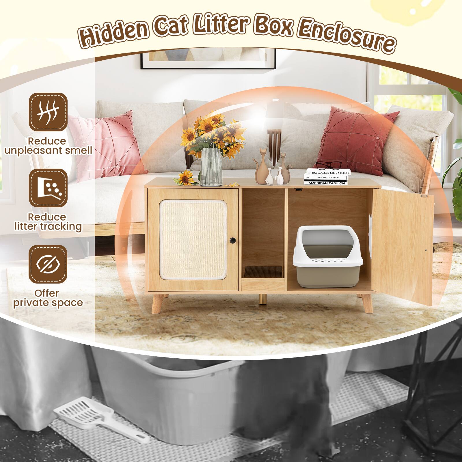 Hidden Cat Litter Box Enclosure

- Reduce unpleasant smell
- Reduce litter tracking
- Offer private space