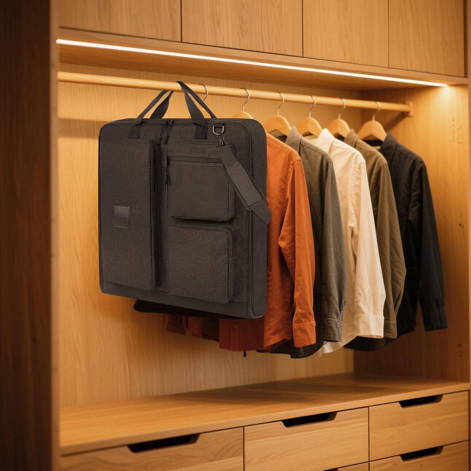 Alt View 4. Wikistore - WIKISTORE Garment Bag Travel Carry On Suit Bag Foldable with Shoulder Strap 45" Black - Black.