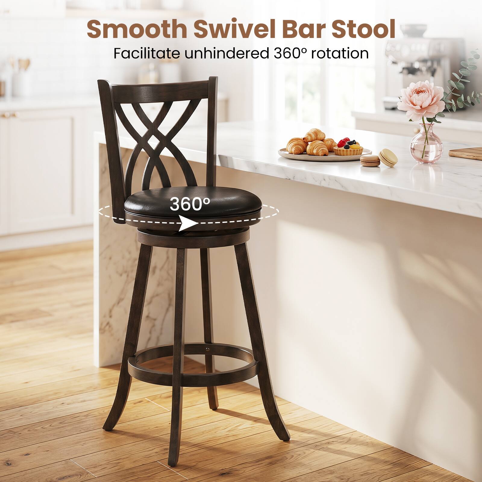 Smooth Swivel Bar Stool  
Facilitate unhindered 360° rotation