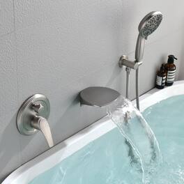 Boyel Living - Wall Mount Single Handle 7 Spray Tub and Shower Faucet with Handheld Shower Valve Included - Brushed Nickel