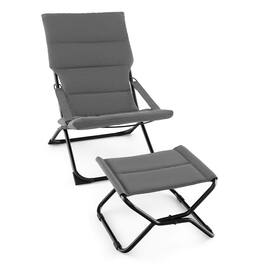 Costway - Patio Folding Sling Chair with Ottoman Footrest & Removable Cushion Ottoman Set - Gray