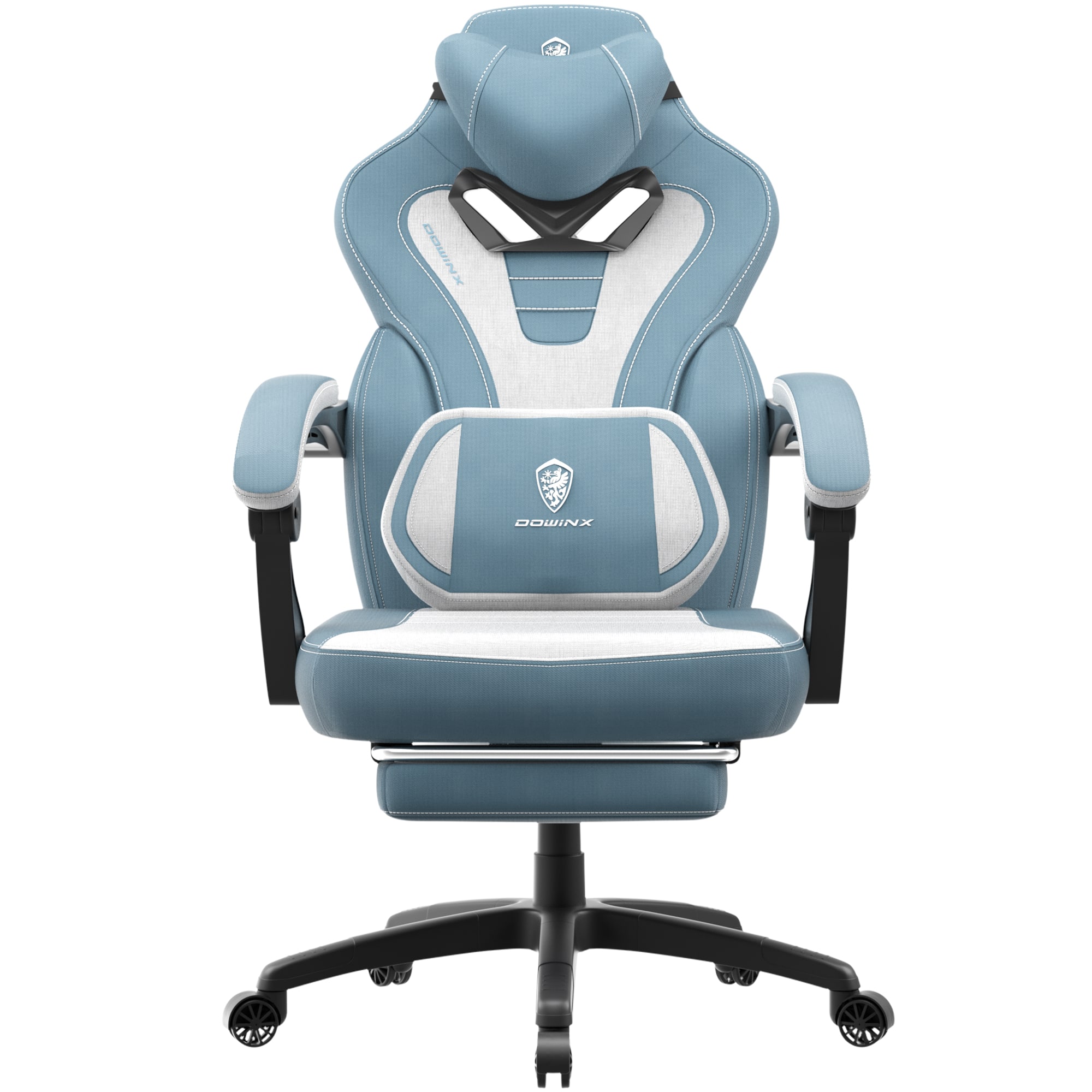 Dowinx - Gaming Chair Fabric Breathable, Ergonomic Office Chair with Adjustable Headrest and Massage Lumbar Support - Blue