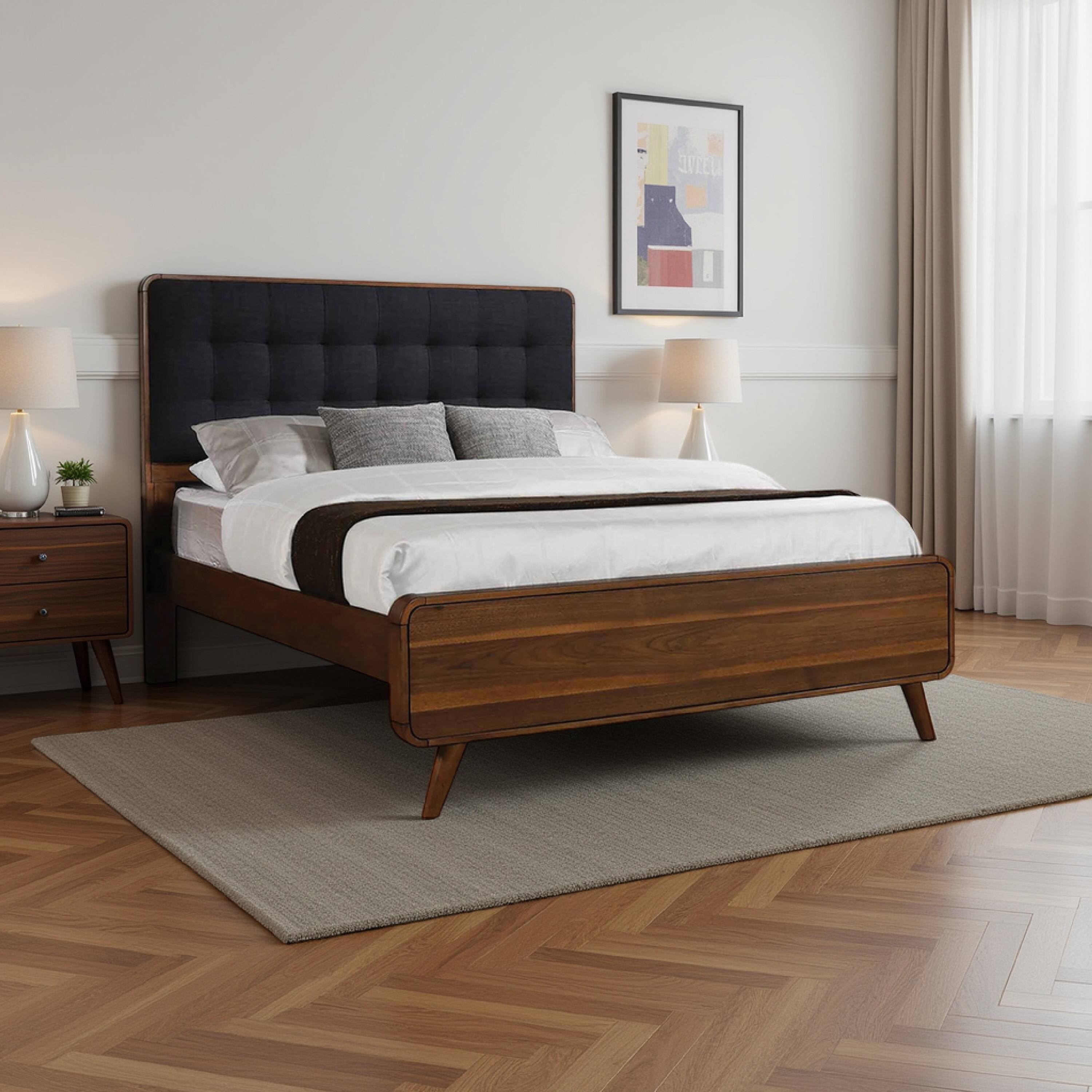Alt View 5. Manhattan Lane - Platform Style Square Tufting Queen Bed with Rounded Corners - Brown, Gray.