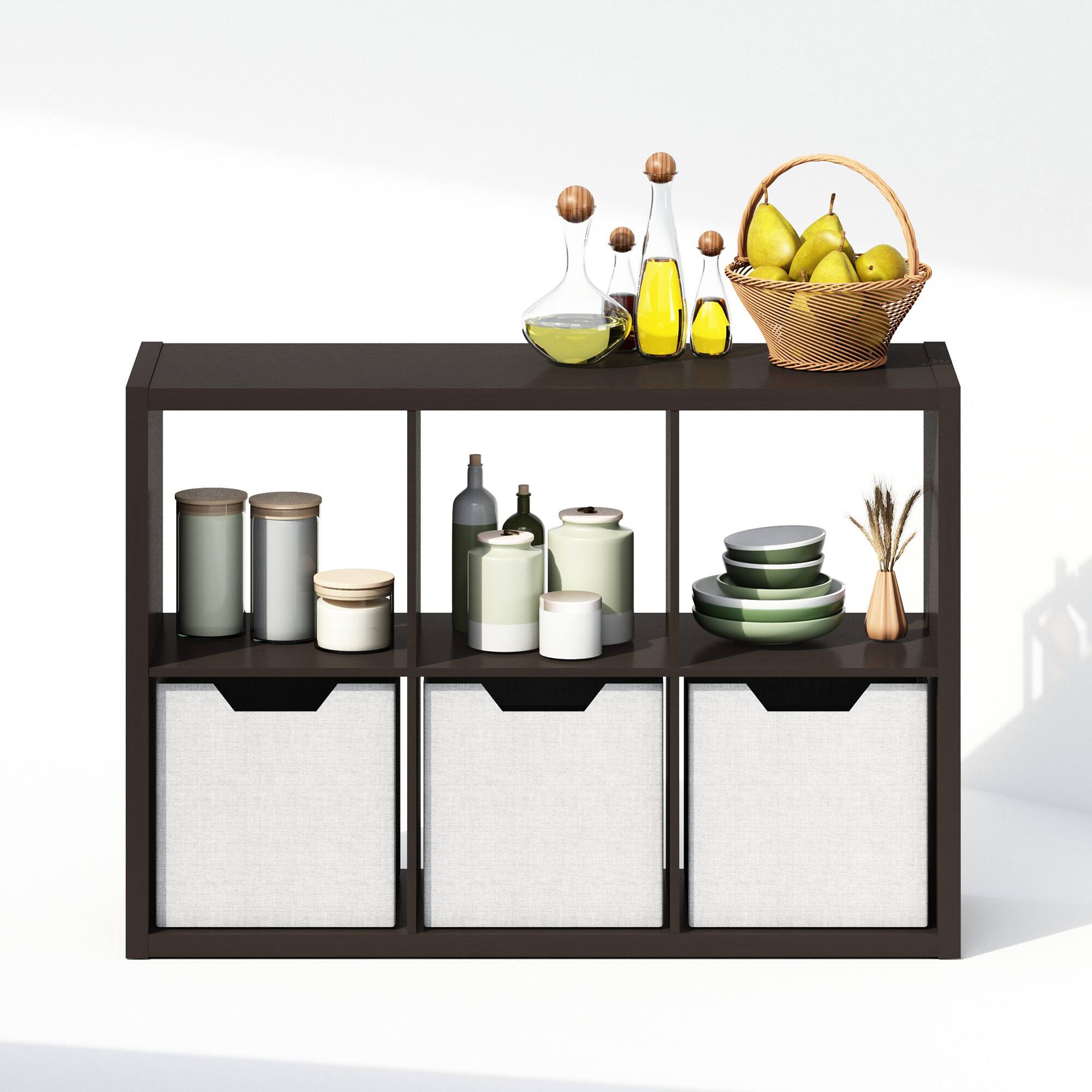 Alt View 4. Furinno - Cubic Open Back Multipurpose Clothing & Closet Storage Organizer Shelf, 6-Cube - Dark Oak.