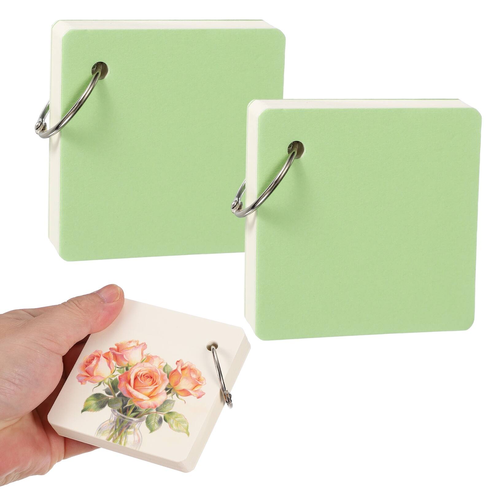 Front. Unique Bargains - 2pcs Mini Watercolor Sketchbook 3.15x3.15 Inch, 55 Sheets/110 Pages 230GSM Portable Square Travel Notebook Painting - Green.