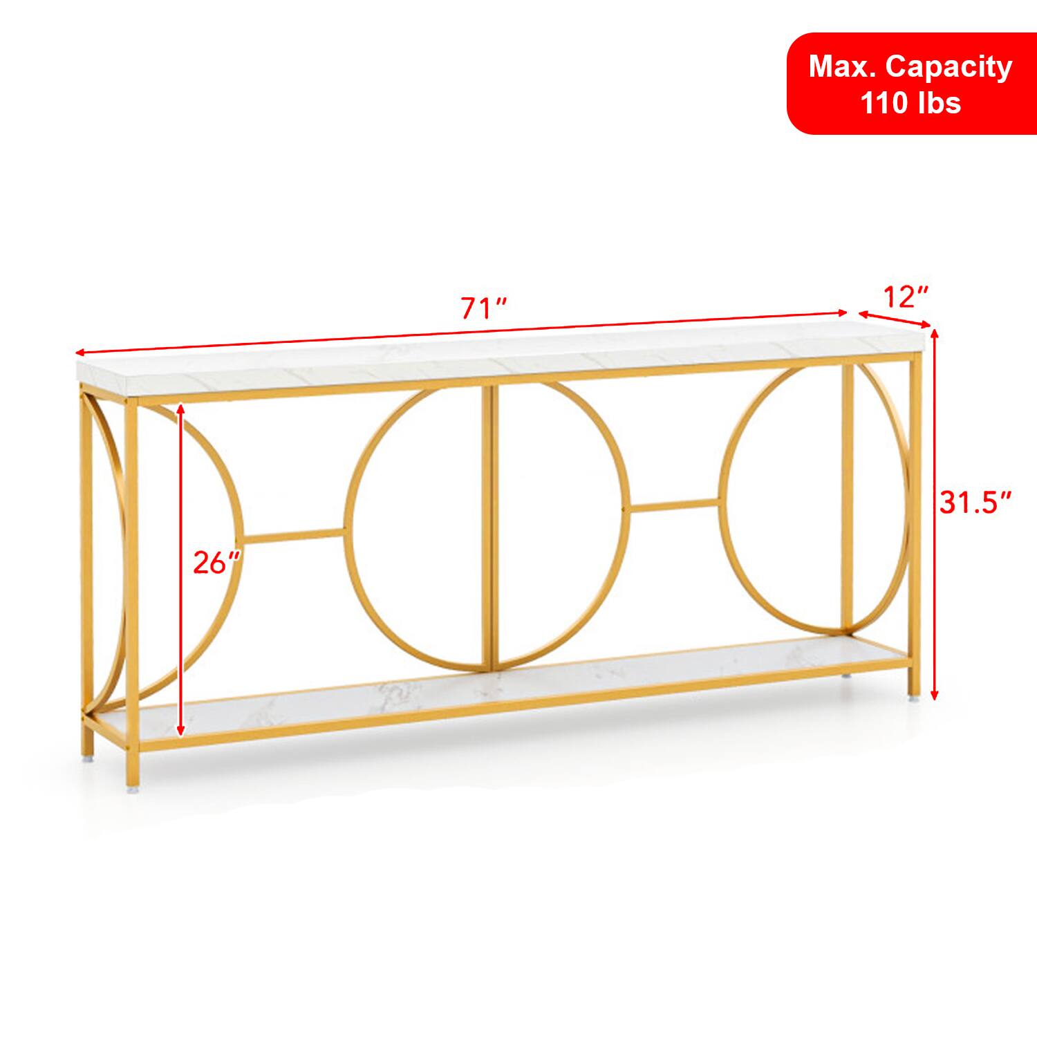Max. Capacity 110 lbs  
71" x 12" x 31.5" x 26"
