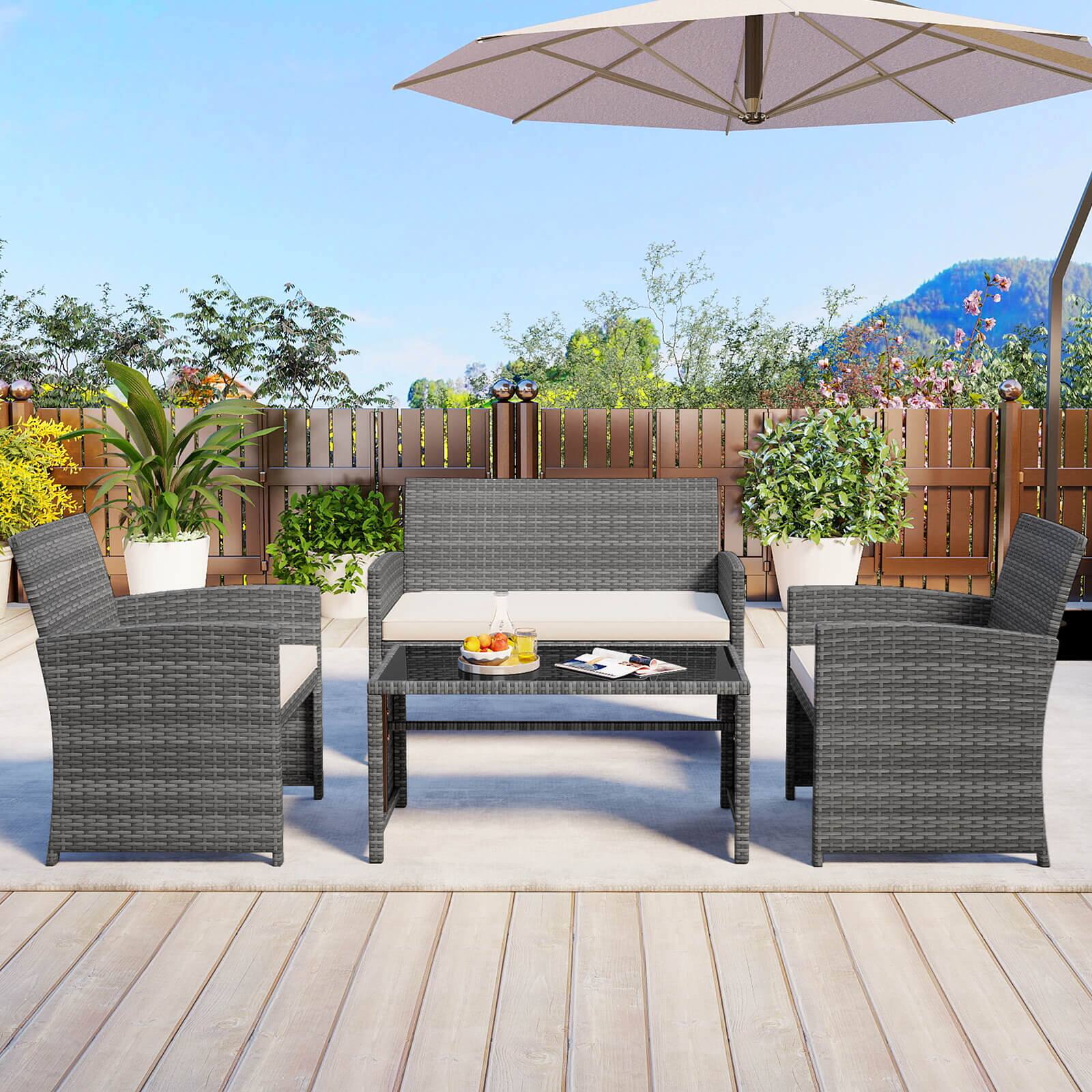 Alt View 3. Costway - Costway 8 PCS Patio Conversation Set with Seat Cushions & Tempered Glass Tabletop, Outdoor - Off-White,Gray.