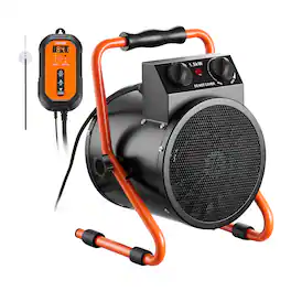 VEVOR - Greenhouse Heater, 1500W Electric Space Heater with Thermostat, Fan & High Heat Modes, 25° Adjustable Angle - Black;Orange