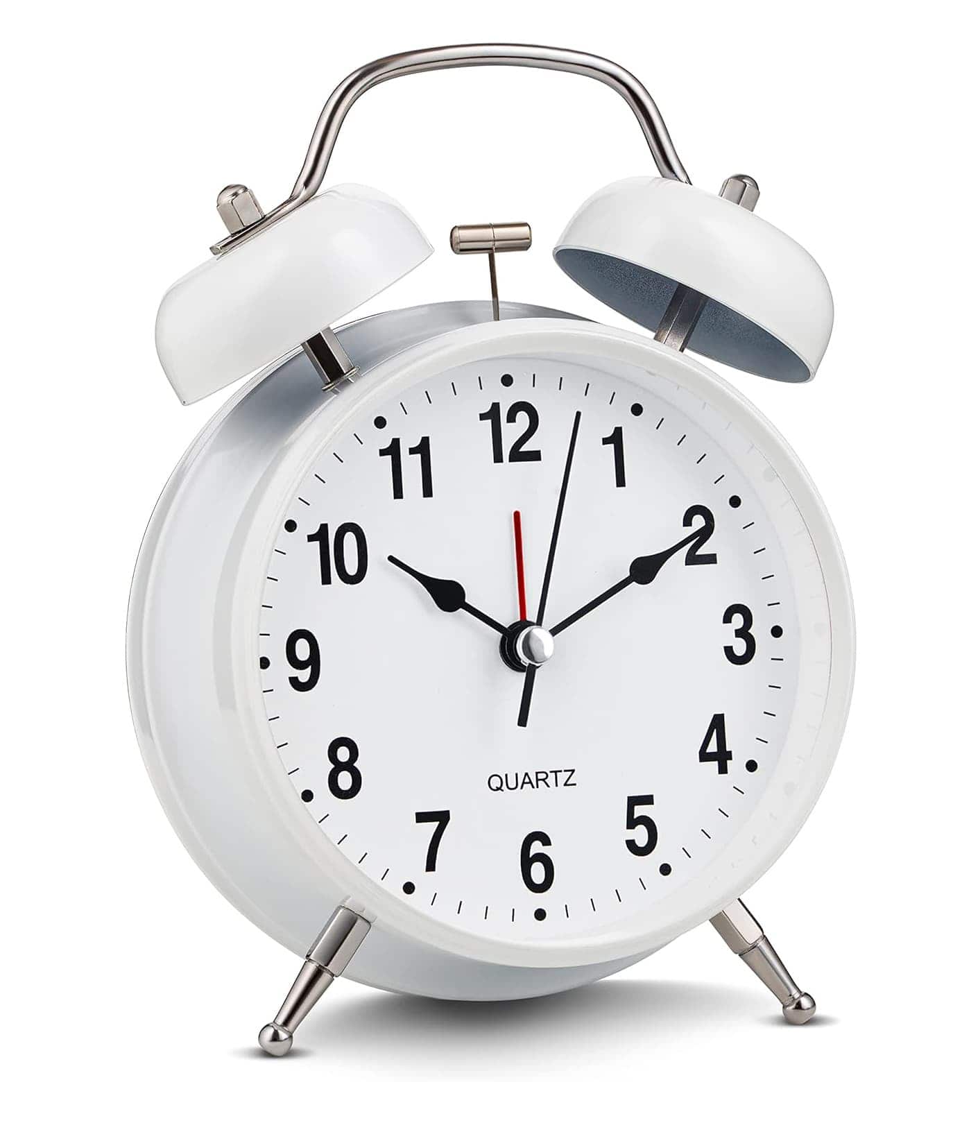 FINEAK - 4" Twin Bell Loud Alarm Clock for Heavy Sleepers, Silent Non-Ticking, Backlight - White