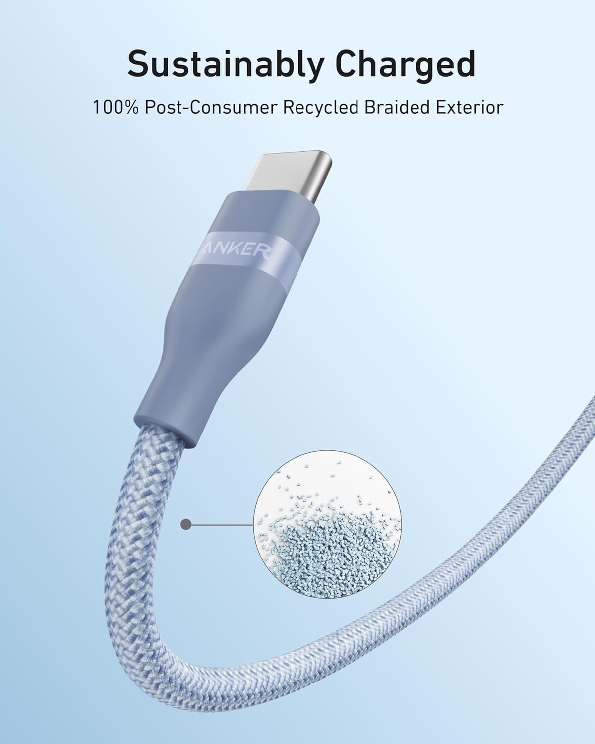 Sustainably Charged  
100% Post-Consumer Recycled Braided Exterior  
ANKER