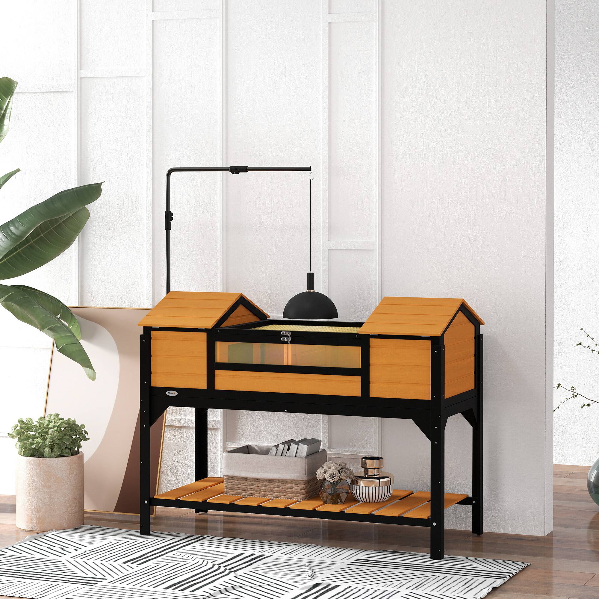 Alt View 1. Pawhut - Enclosure Tortoise House with Adjustable Lamp Holder Storage Shelf, Dual Main Houses.