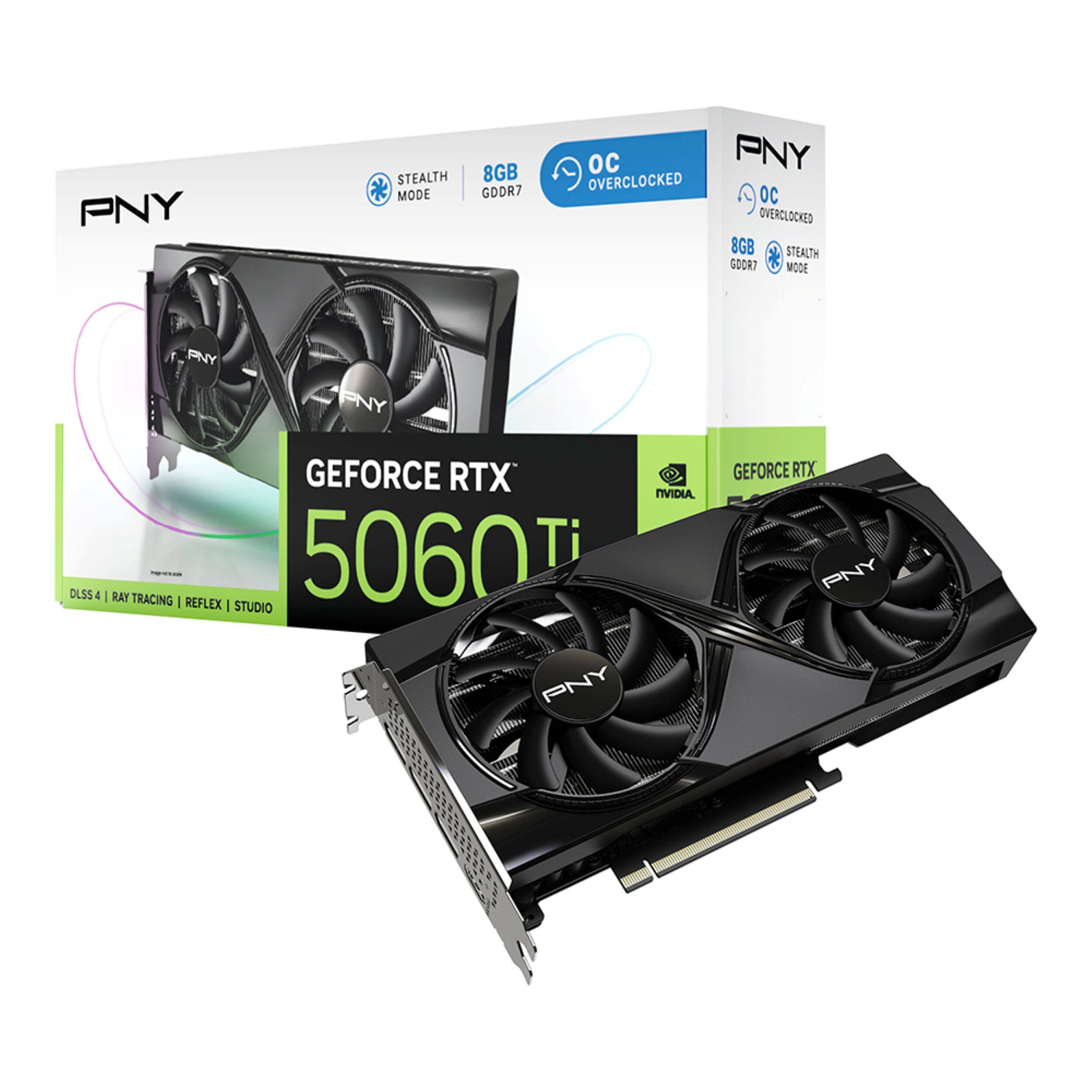 PNY STEALTH MODE 8GB GDDR7 OC PNY OVERCLOCKED OC OVERCLOCKED 8GB STEALTH MODE PNY GEFORCE RTX 5060 Ti DLSS 4 I RAY TRACING | REFLEX I STUDIO PNY NVIDIA GEFORCE RTX