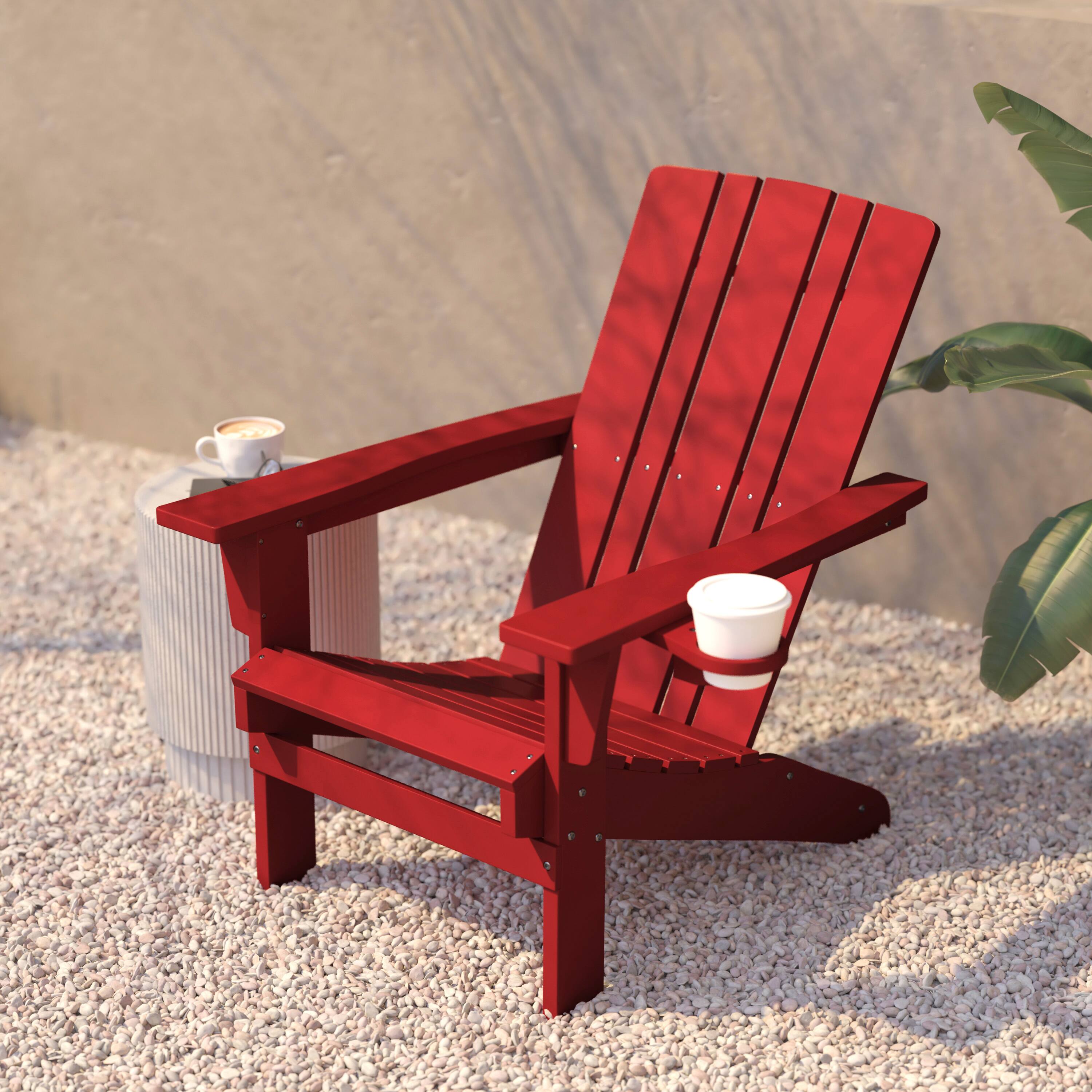 Alt View 3. Flash Furniture - Halifax Adirondack Chair with Cup Holder, Weather Resistant HDPE Adirondack Chair in Red - Red.