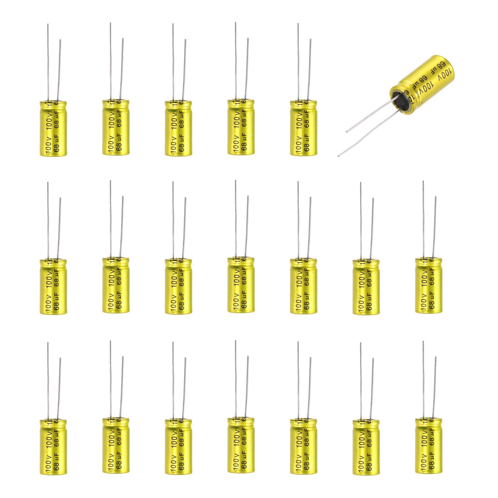 Unique Bargains - 68uF 100V Non-Polarized Electrolytic Capacitor, 10x20mm Aluminum Audio Cap, for DIY Tweeter, 20pcs - Gold price history on PriceWatchPro