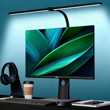 Front. Cedar Assembly - Led Desk Lamp For Office Dorm Home - Eye Caring Light With Timer Remote Control 24w Brightest Dual Screen - Black - Clamp.
