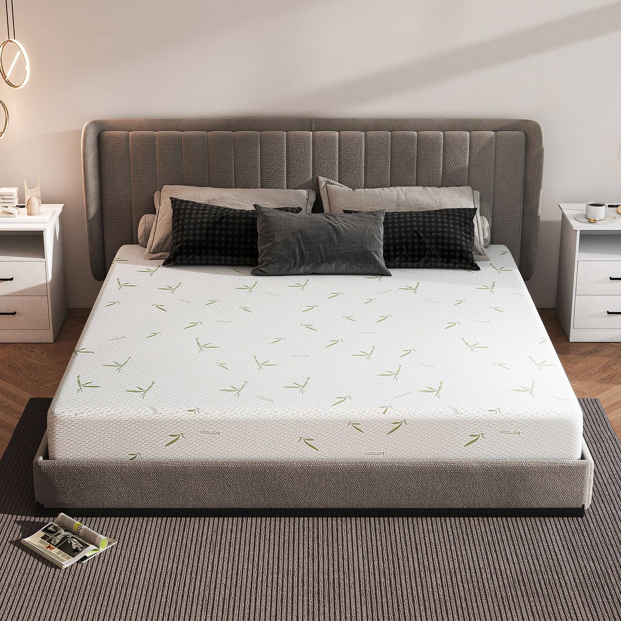 Alt View 4. Kadyn - Memory Foam Mattress, Green Tea & Cooling Gel, Fiberglass-Free, Medium Firm Bamboo - White.