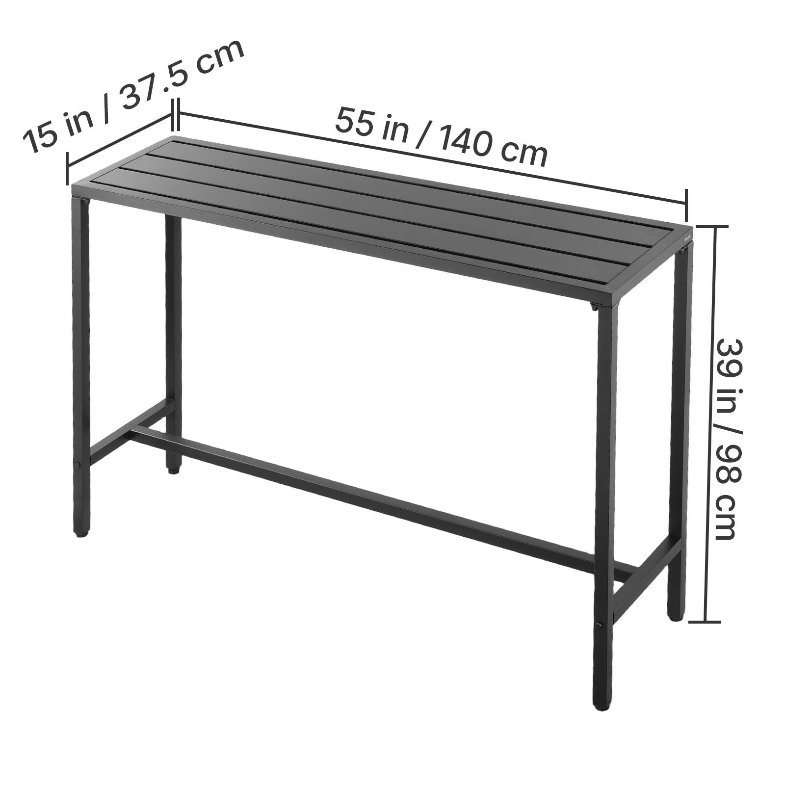 - Length: 55 in / 140 cm
- Width: 15 in / 37.5 cm
- Height: 39 in / 98 cm