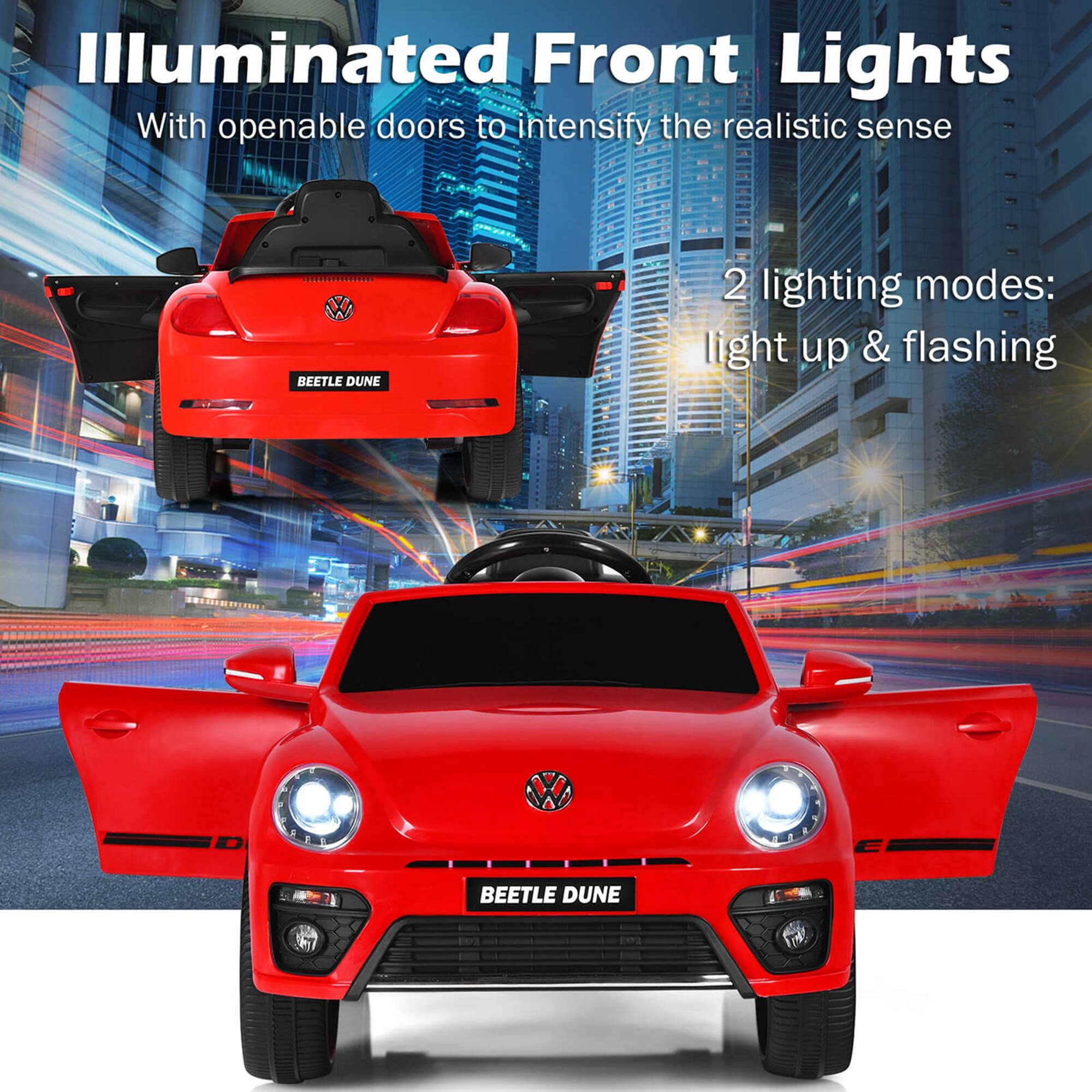Illuminated Front Lights  
With openable doors to intensify the realistic sense  

2 lighting modes:  
light up & flashing  

BEETLE DUNE