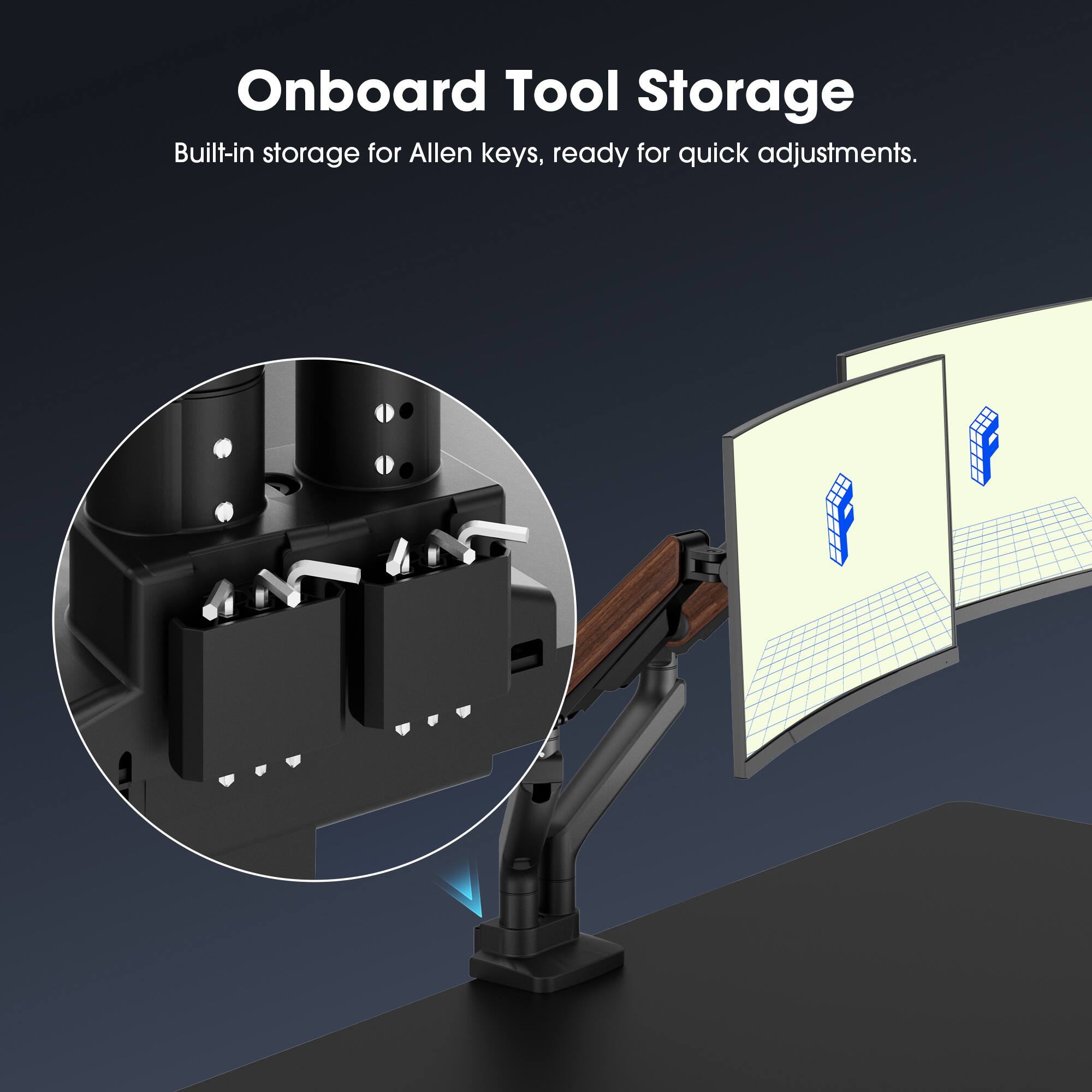 Onboard Tool Storage  
Built-in storage for Allen keys, ready for quick adjustments.