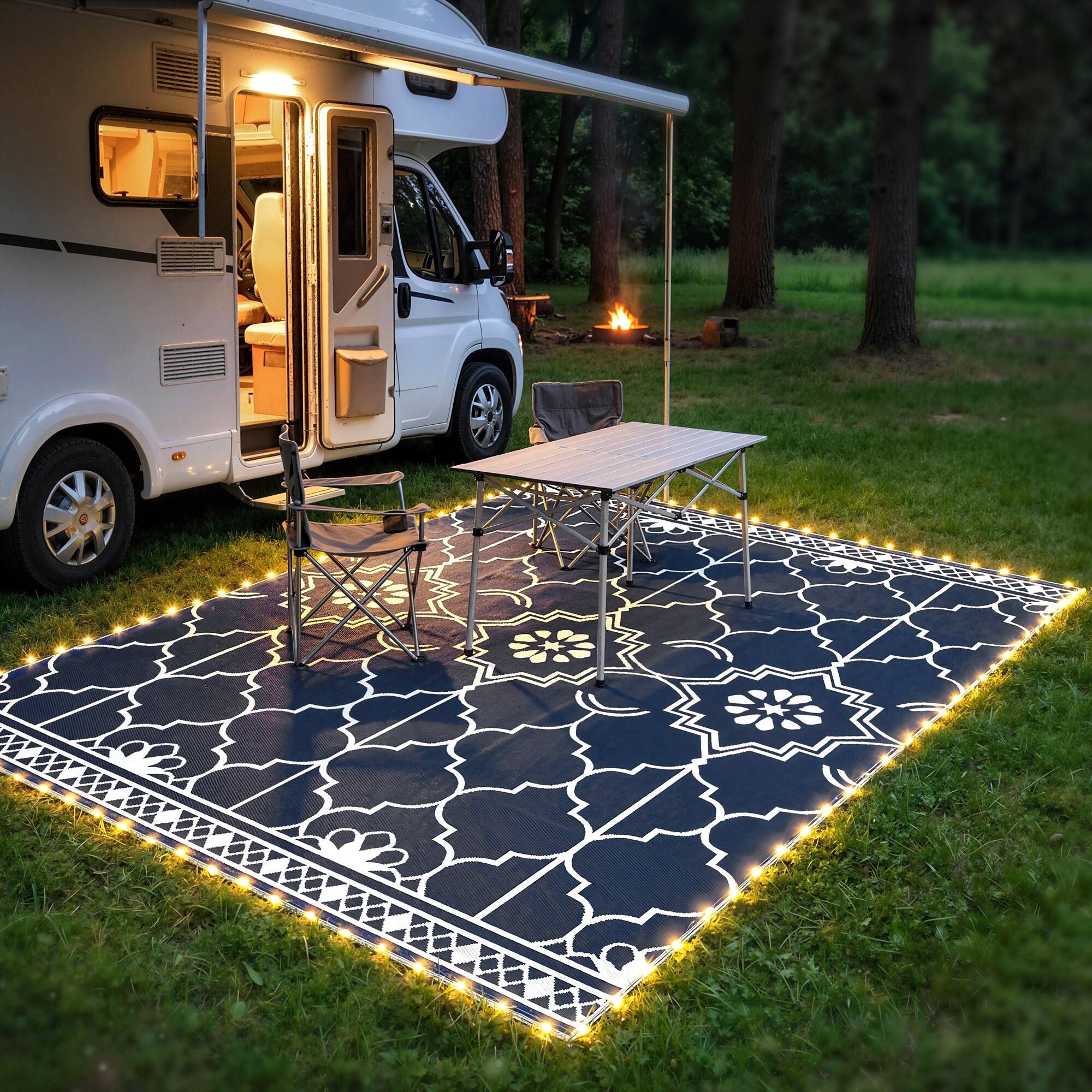 Alt View 1. Outsunny - Outdoor Rug Carpet with LED Lights - Dark blue.