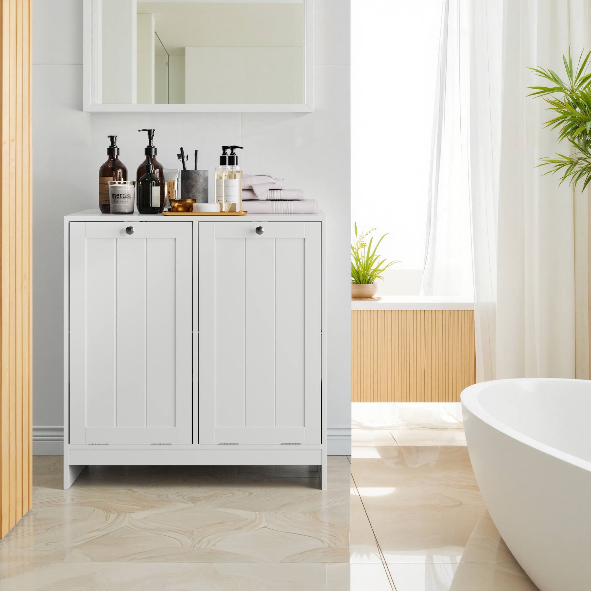 Alt View 8. ELEMENT ACE - Tilting Laundry Hamper Cabinet with Removable Baskets for Organized Home Storage - White.