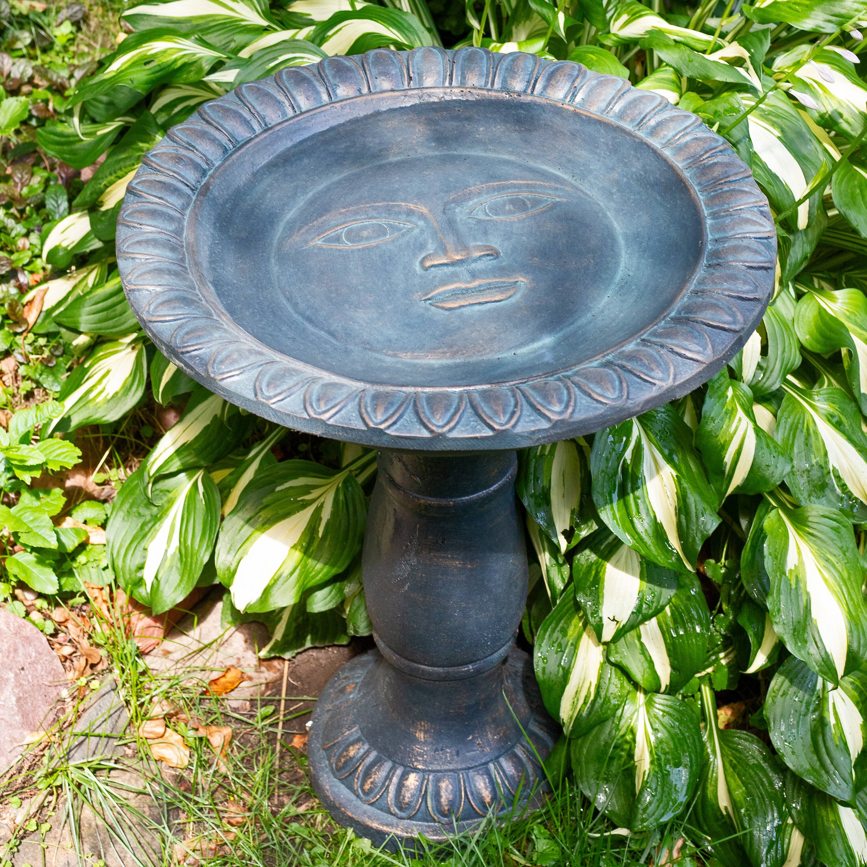 Alt View 5. Sunnydaze - Facade du Soleil Reinforced Concrete Bird Bath - 26 in - Patina Blue.