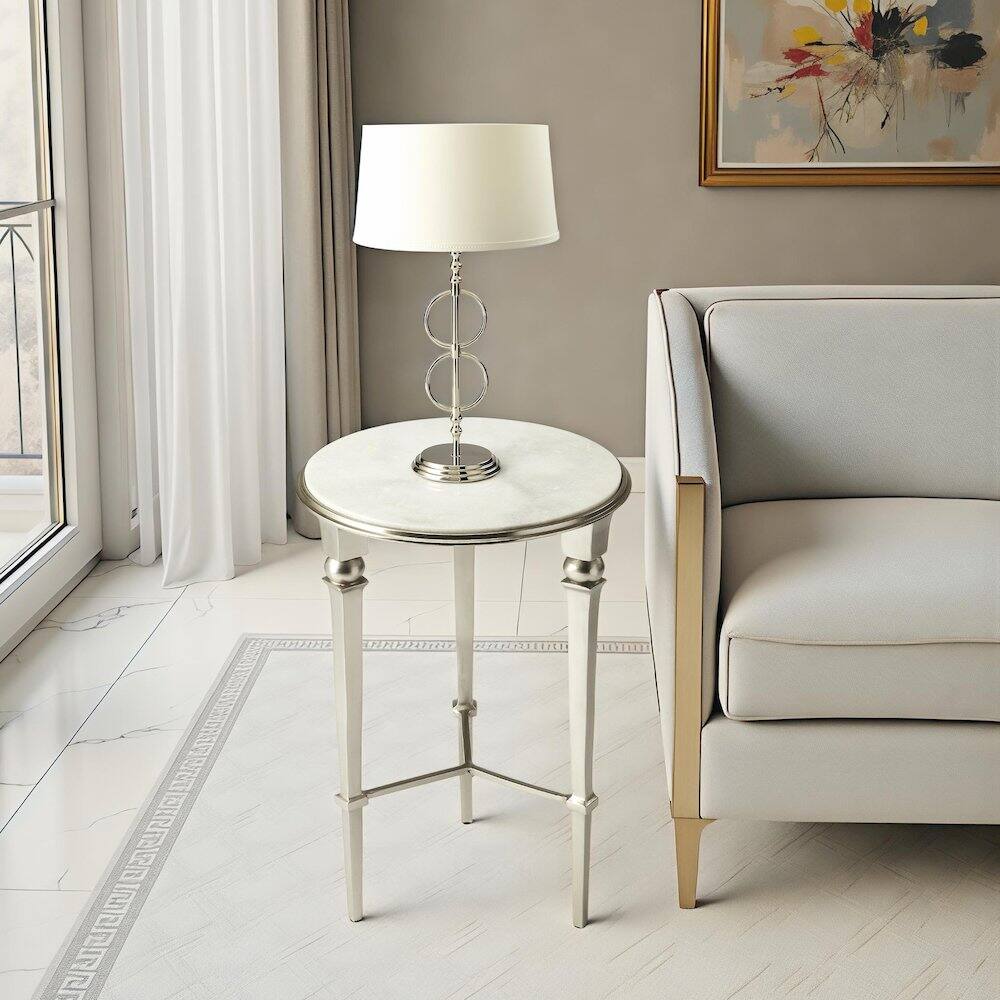 Back. Butler Specialty - Darrieux Marble Side Table - Silver.