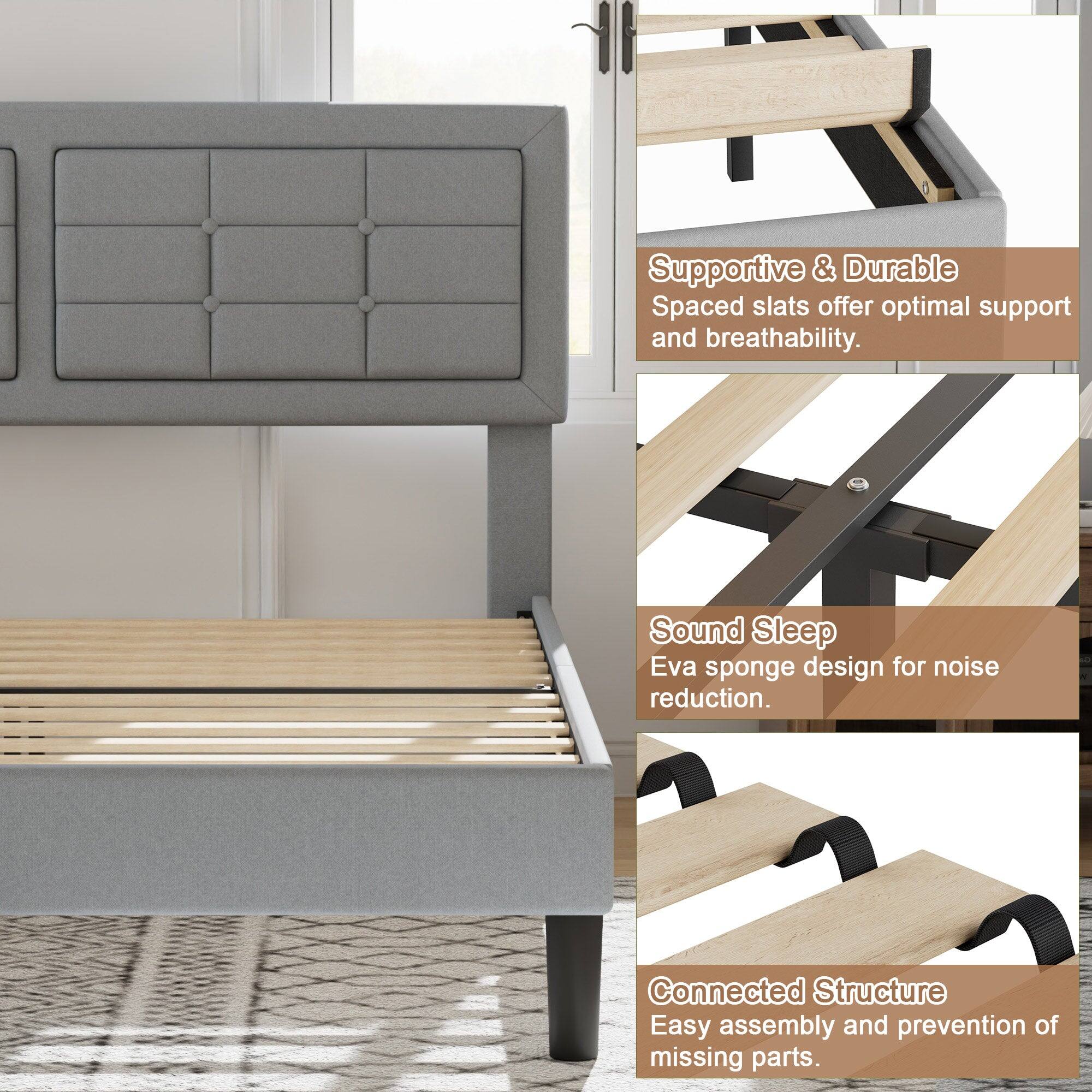 Supportive & Durable  
Spaced slats offer optimal support and breathability.

Sound Sleep  
Eva sponge design for noise reduction.

Connected Structure  
Easy assembly and prevention of missing parts.