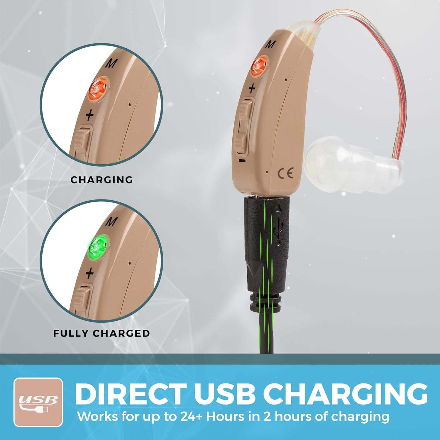 CHARGING

FULLY CHARGED

DIRECT USB CHARGING

Works for up to 24+ Hours in 2 hours of charging