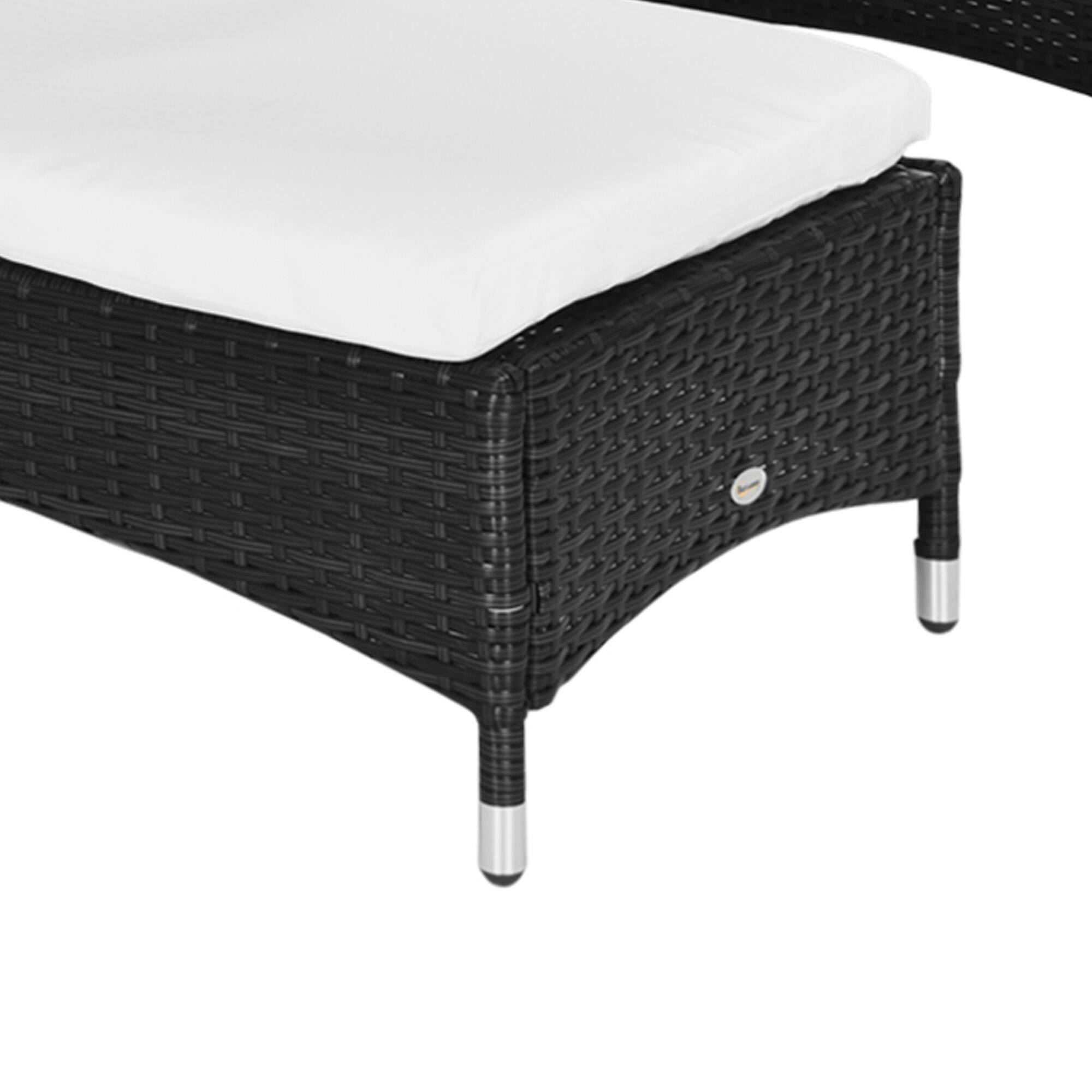 Alt View 7. Outsunny - Wicker Outdoor Chaise Lounge Chair Set of 3 with Side Table, 5-Level Adjustable Backrest PE Rattan Pool Lounge Chair - Black, Cream White.