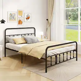 Costway - Queen Size Bed Frame with Headboard Under Bed Storage No Box Spring Needed - Black