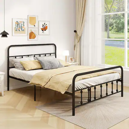 Front. Costway - Costway Queen Size Bed Frame with Headboard Under Bed Storage No Box Spring Needed Black - Black.