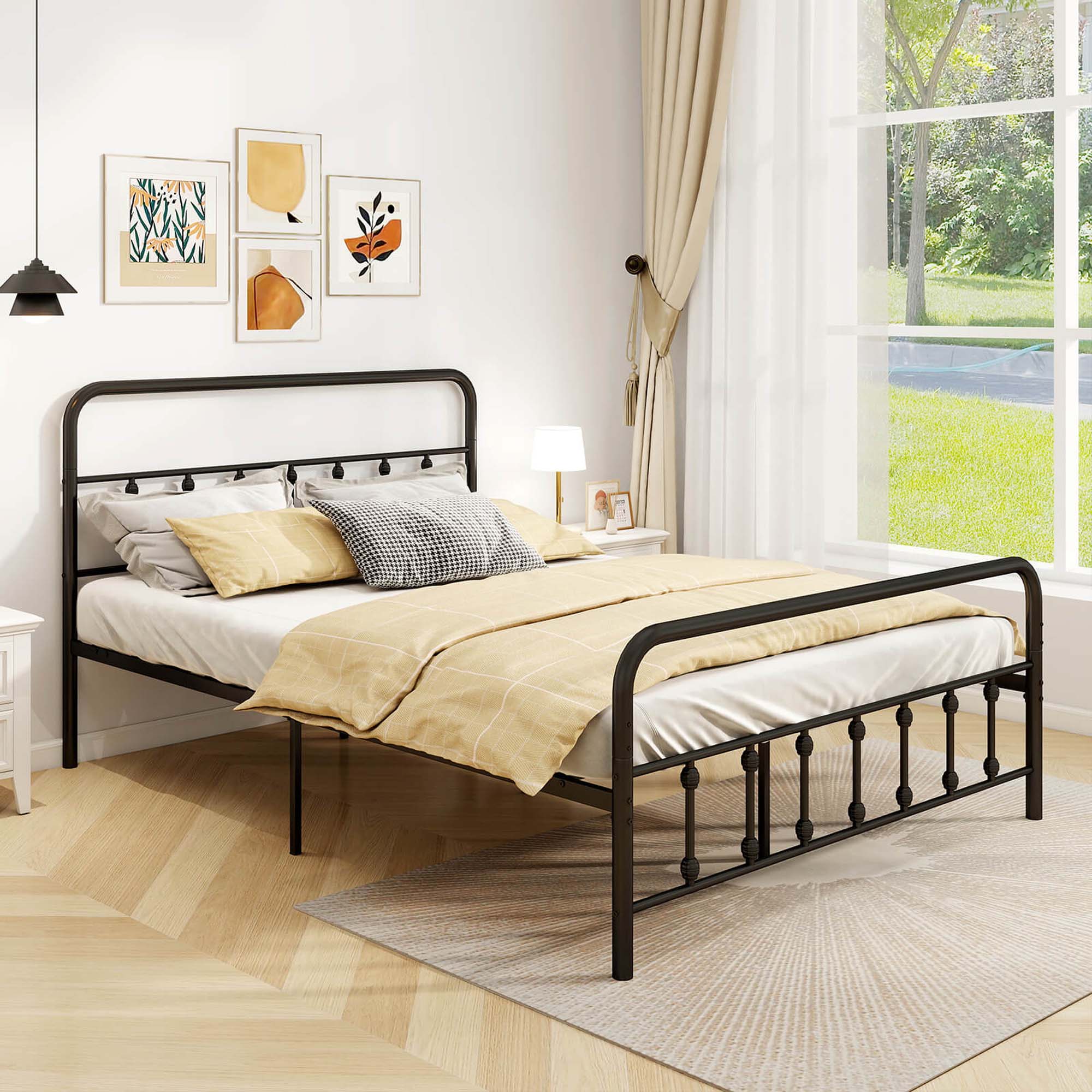 Left. Costway - Costway Queen Size Bed Frame with Headboard Under Bed Storage No Box Spring Needed Black - Black.
