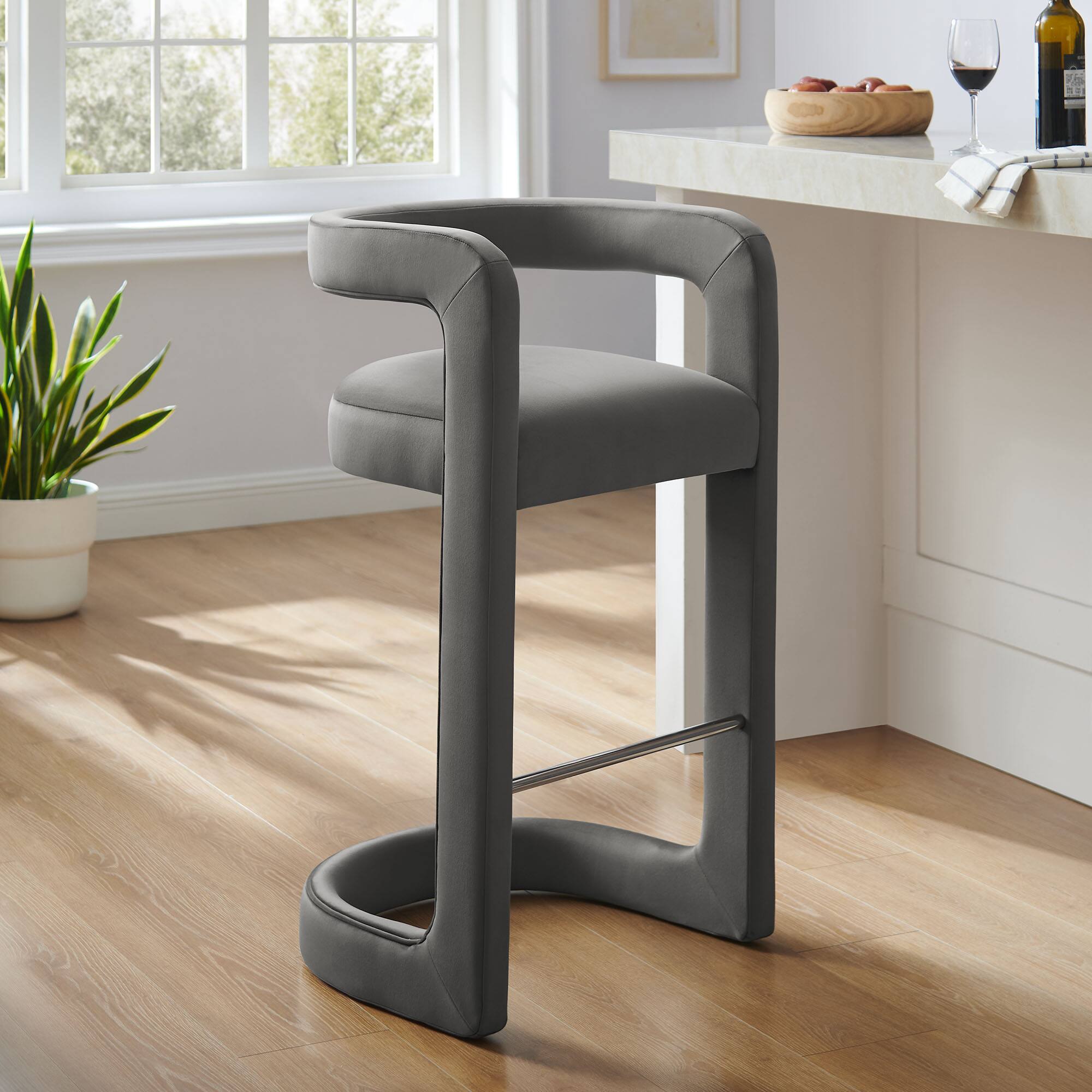 Alt View 4. Modway - Winslow Performance Velvet Bar Stool - Gray.