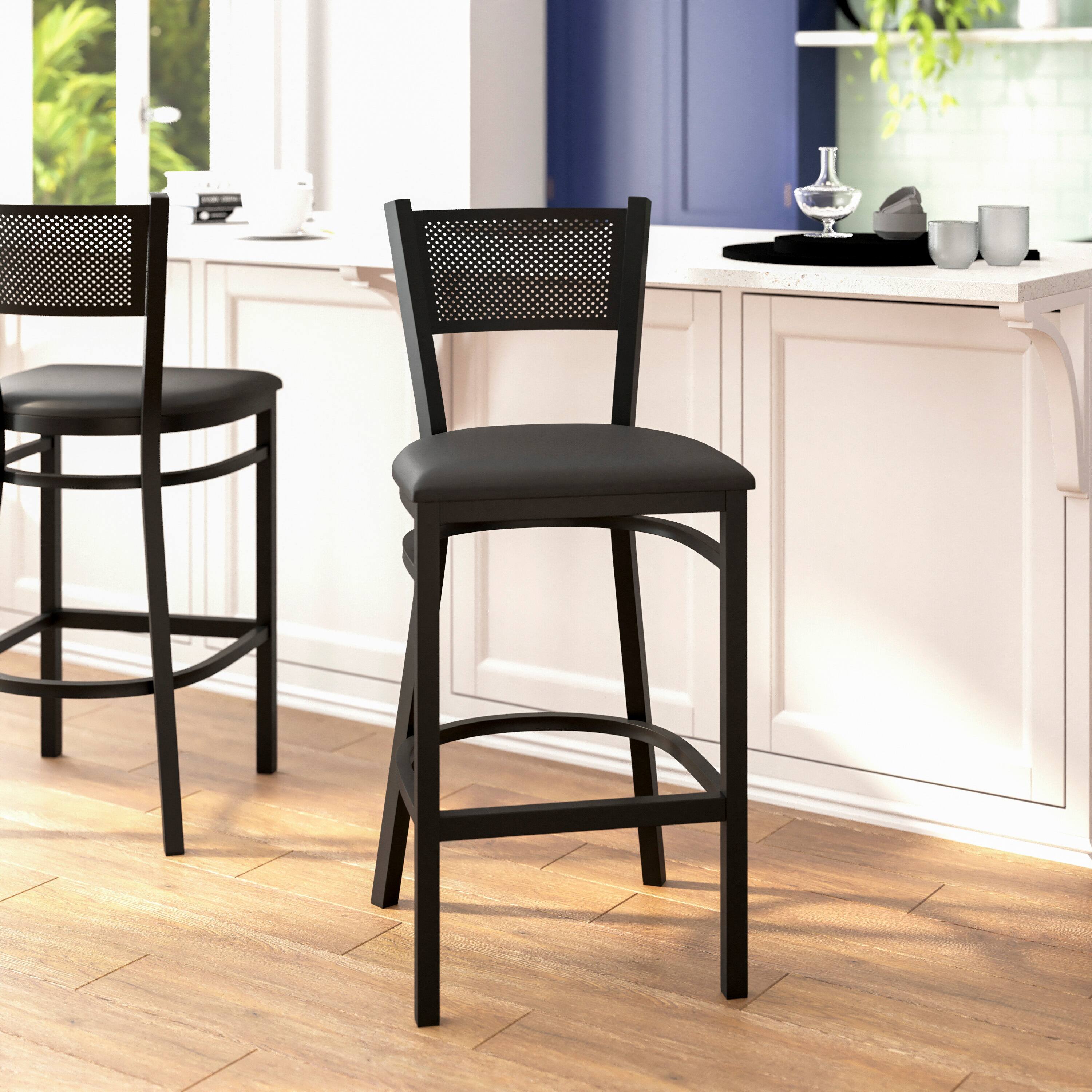 Alt View 1. Flash Furniture - HERCULES Series Black Grid Back Metal Restaurant Barstool - Black Vinyl Seat - Black.