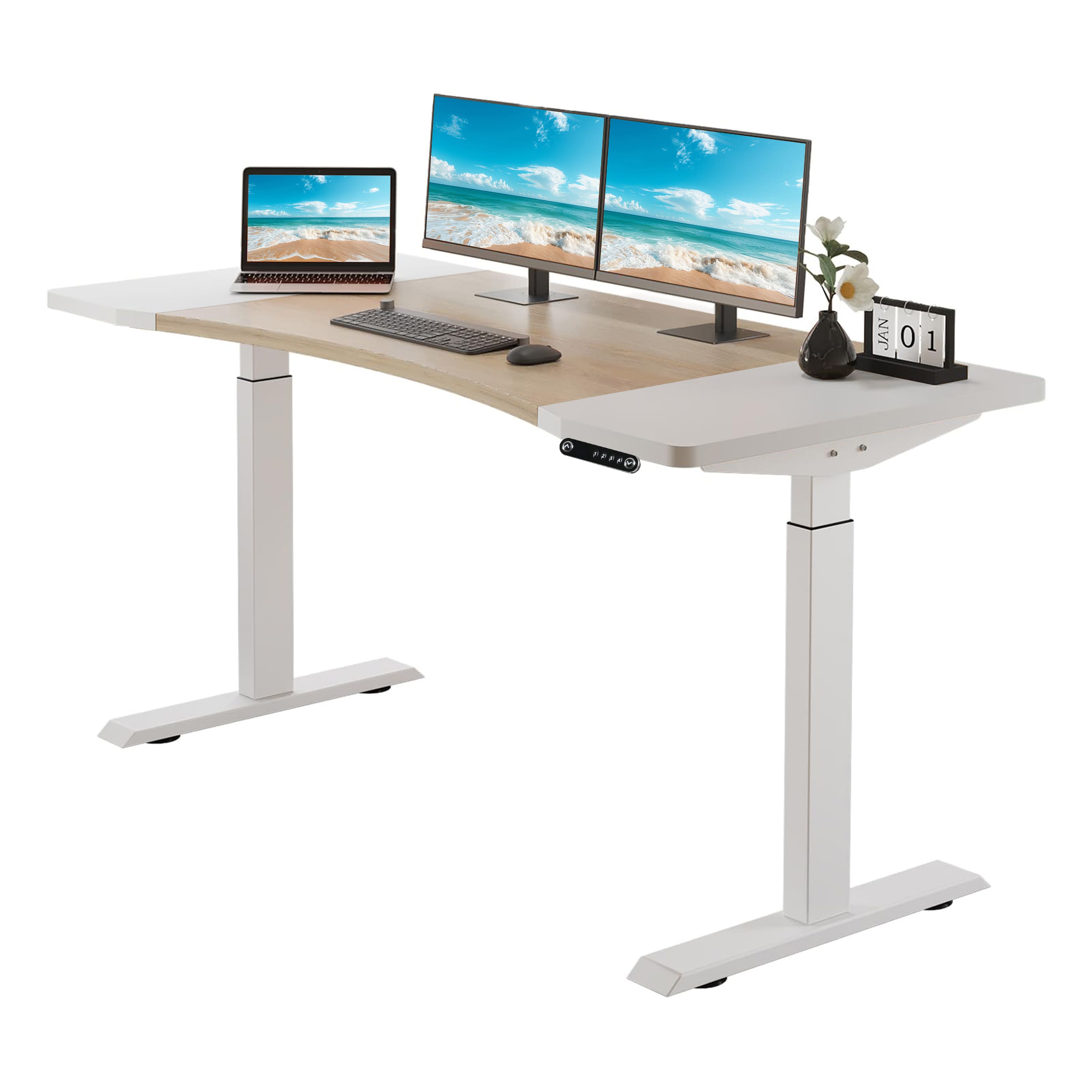 Anysun - 63" x 30" Dual Motor Curve Standing Desk - Height Adjustable Sit-Stand Computer Desk with Splice Board - white&oak