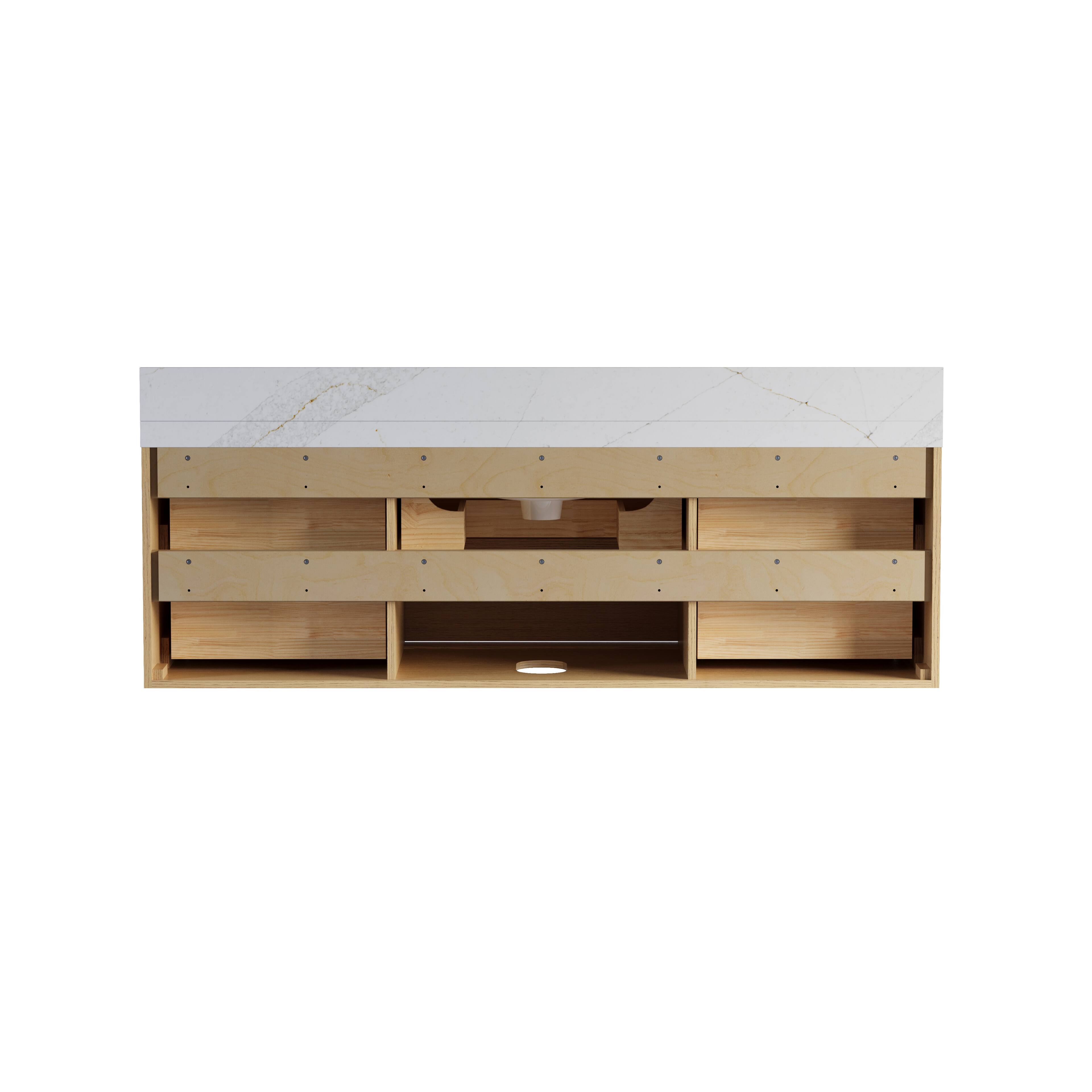 Alt View 10. WELLFOR - LYNOAK 60 in. Wall-mount Solid Wood Bath Vanity with Quartz Top, Single Sink, Soft Close, Assembled - OAK.